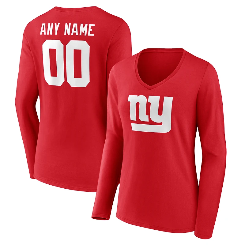 Women's  Red New York Giants Team Authentic Custom V-Neck Long Sleeve T-Shirt