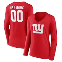 Women's  Red New York Giants Team Authentic Custom V-Neck Long Sleeve T-Shirt