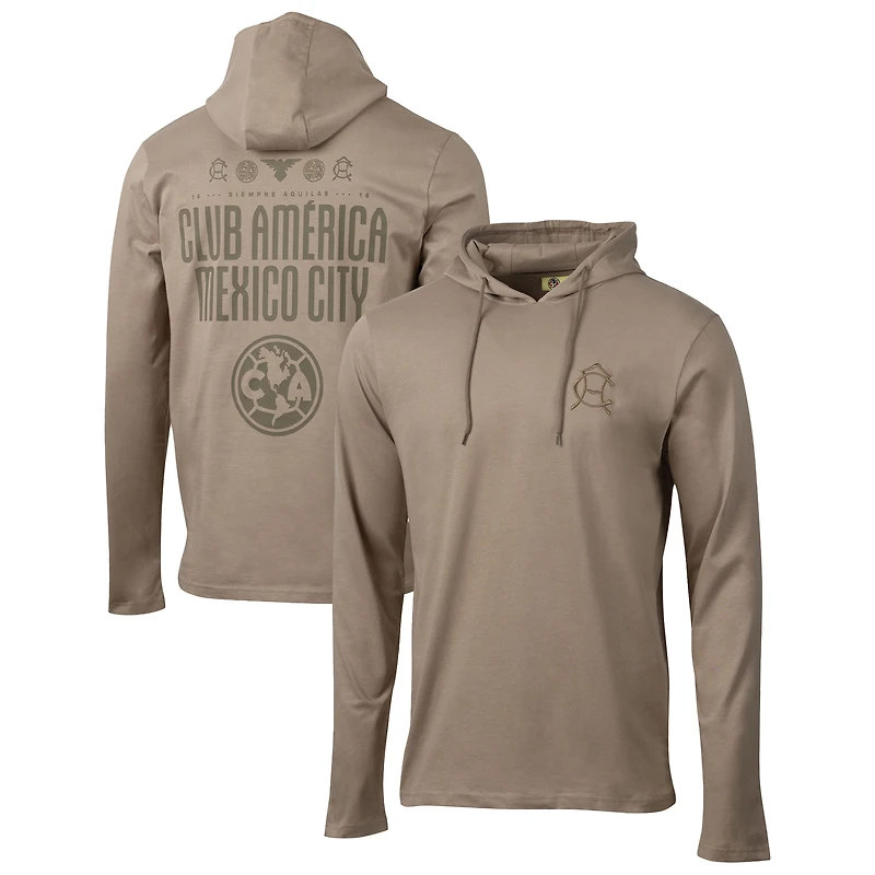Men's Sport Design Sweden  Khaki Club America Relaxed Offside Long Sleeve Hoodie T-Shirt