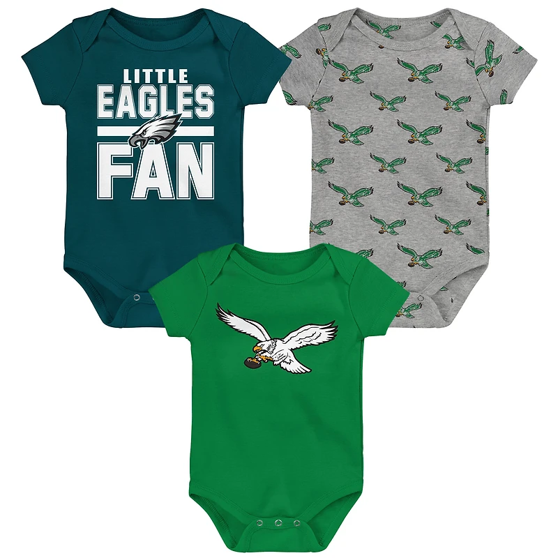 Newborn Outerstuff Philadelphia Eagles Little Tike 3-Piece Bodysuit Set