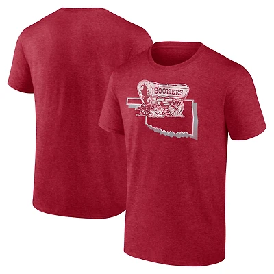 Men's Crimson Oklahoma Sooners Inlay State Fade Tri-Blend T-Shirt