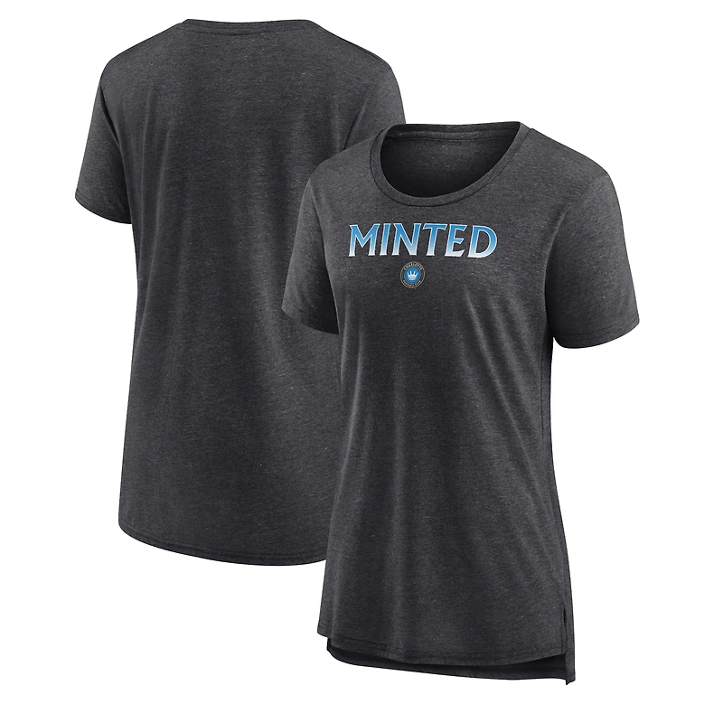 Women's Fanatics Heather Charcoal Charlotte FC Iconic Break It Loose Tri-Blend T-Shirt