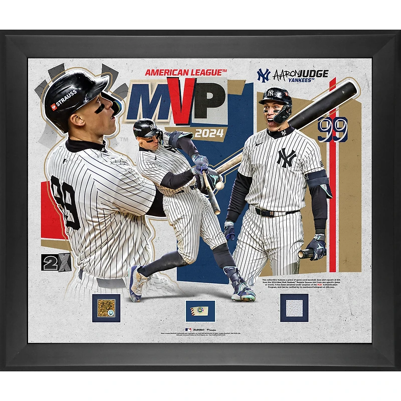 Aaron Judge New York Yankees 2024 American League MVP Framed 20" x 24" Collage with Pieces of Game-Used Baseball, Base and Dirt from the 2024 Season