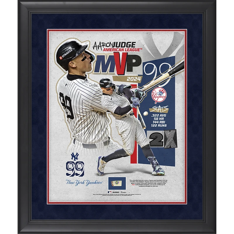 Aaron Judge New York Yankees 2024 American League MVP Framed 16" x 20" Collage with Game-Used Baseball from the 2024 Season