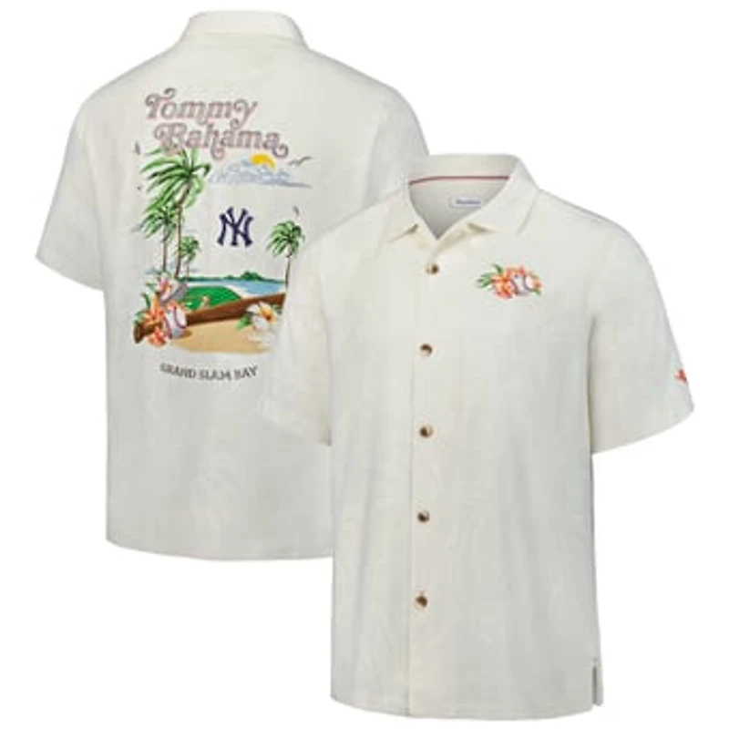 Men's Tommy Bahama  White New York Yankees Grand Slam Bay Camp Button-Up Shirt
