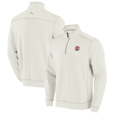 Men's Tommy Bahama Cream Boston Red Sox Sport Tobago Bay Tri-Blend Half-Zip Sweatshirt