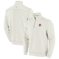 Men's Tommy Bahama Cream Boston Red Sox Sport Tobago Bay Tri-Blend Half-Zip Sweatshirt