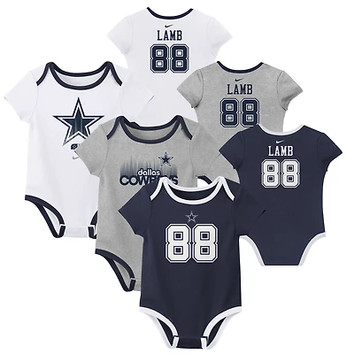 Newborn & Infant Nike CeeDee Lamb Dallas Cowboys Name Number 3-Pack Bodysuit Set