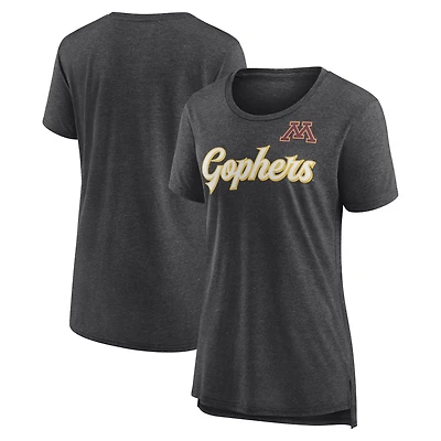 Women's Charcoal Minnesota Golden Gophers Past Script Tri-Blend T-Shirt