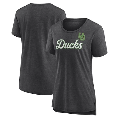 Women's Charcoal Oregon Ducks Past Script Tri-Blend T-Shirt