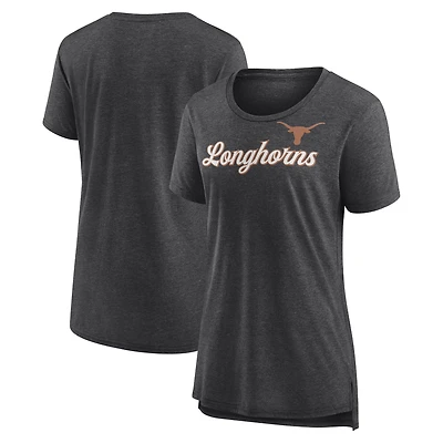 Women's Charcoal Texas Longhorns Past Script Tri-Blend T-Shirt