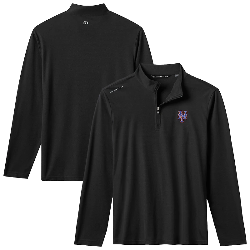 Men's TravisMathew Black New York Mets Time to Tailgate Tri-Blend Quarter-Zip Pullover