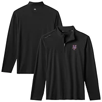 Men's TravisMathew  Black New York Mets Time to Tailgate Tri-Blend Quarter-Zip Pullover