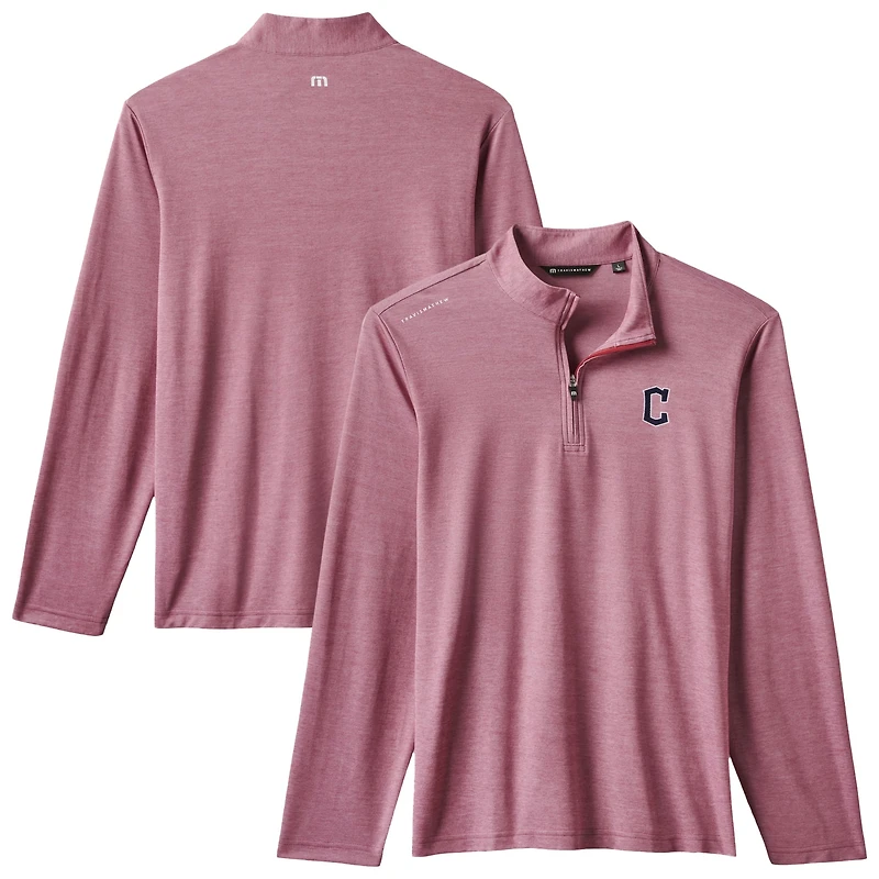 Men's TravisMathew Red Cleveland Guardians Time to Tailgate Tri-Blend Quarter-Zip Pullover