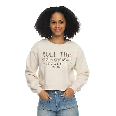 Women's ZooZatz Tan Alabama Crimson Tide Cropped Crewneck Sweatshirt