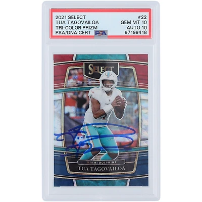 Tua Tagovailoa Miami Dolphins Autographed 2021 Panini Select Tri-Color Prizm #22 PSA Authenticated 10/10 Card
