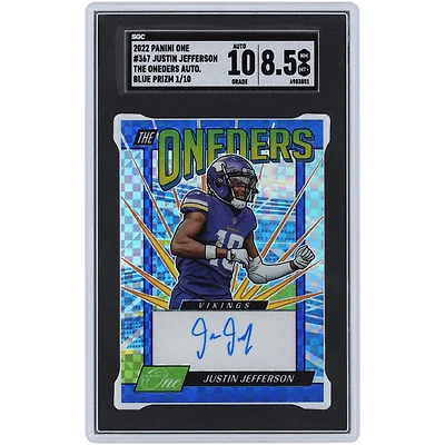 Justin Jefferson Minnesota Vikings Autographed 2022 Panini One Blue Prizm The Oneders #367 #1/10 SGC Authenticated 8.5/10 Card