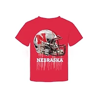 Toddler Vive La Fete  Scarlet Nebraska Huskers Dripping Football Helmet T-Shirt