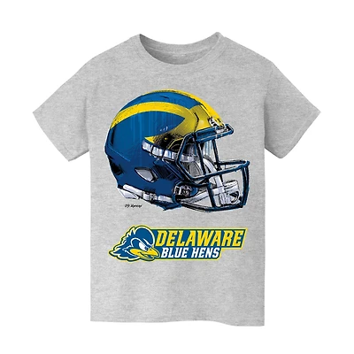 Youth Vive La Fete  Heather Gray Delaware State Hornets Dripping Football Helmet T-Shirt