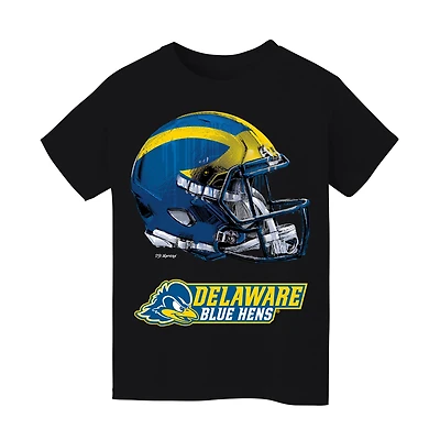 Youth Vive La Fete  Black Delaware State Hornets Dripping Football Helmet T-Shirt