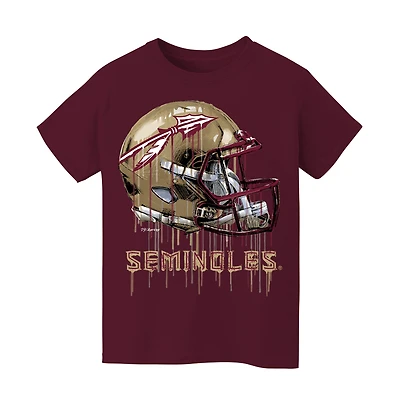 Youth Vive La Fete  Garnet Florida State Seminoles Dripping Football Helmet T-Shirt