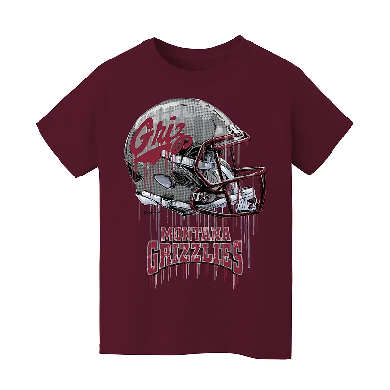 Youth Vive La Fete  Maroon Montana Grizzlies Dripping Football Helmet T-Shirt