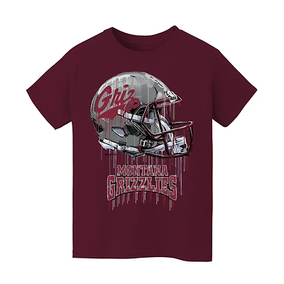 Youth Vive La Fete  Maroon Montana Grizzlies Dripping Football Helmet T-Shirt