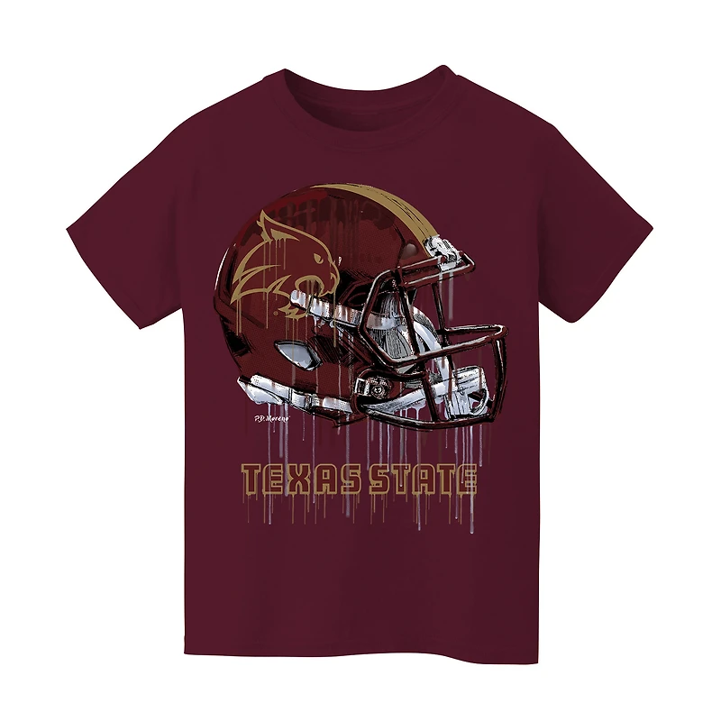 Youth Vive La Fete  Maroon Texas State Bobcats Dripping Football Helmet T-Shirt