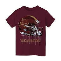 Youth Vive La Fete  Maroon Texas State Bobcats Dripping Football Helmet T-Shirt