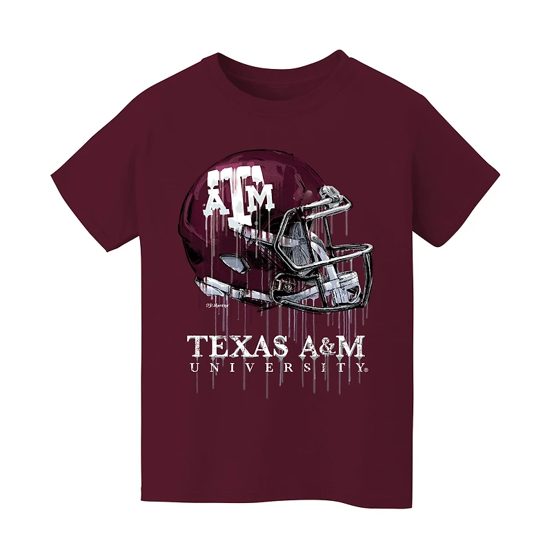 Youth Vive La Fete  Maroon Texas A&M Aggies Dripping Football Helmet T-Shirt