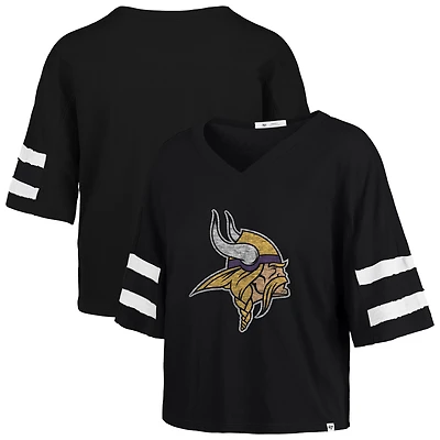 Women's '47 Black Minnesota Vikings Premier Scout Cropped V-Neck T-Shirt