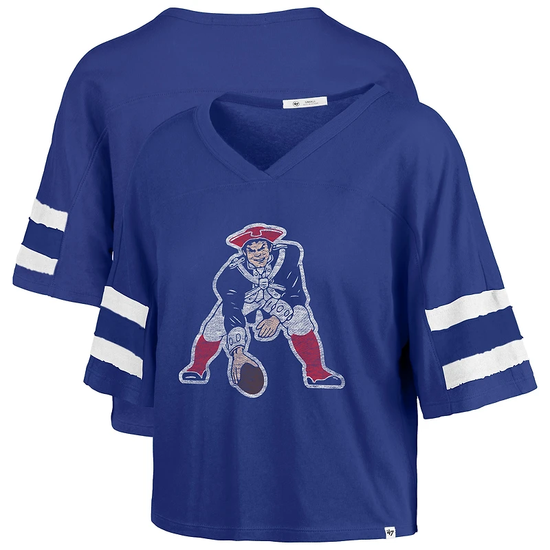 Women's '47 Royal New England Patriots Premier Scout Cropped V-Neck T-Shirt