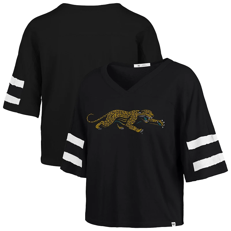 Women's '47 Black Jacksonville Jaguars Premier Scout Cropped V-Neck T-Shirt