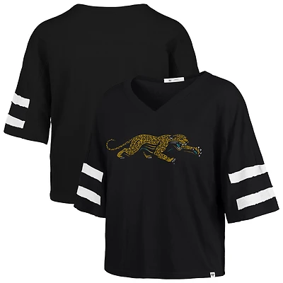 Women's '47 Black Jacksonville Jaguars Premier Scout Cropped V-Neck T-Shirt