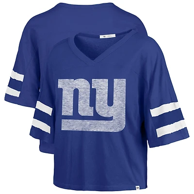 Women's '47 Royal New York Giants Premier Scout Cropped V-Neck T-Shirt