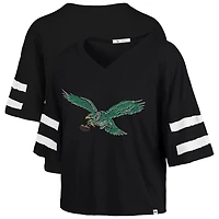 Women's '47 Black Philadelphia Eagles Premier Scout Cropped V-Neck T-Shirt