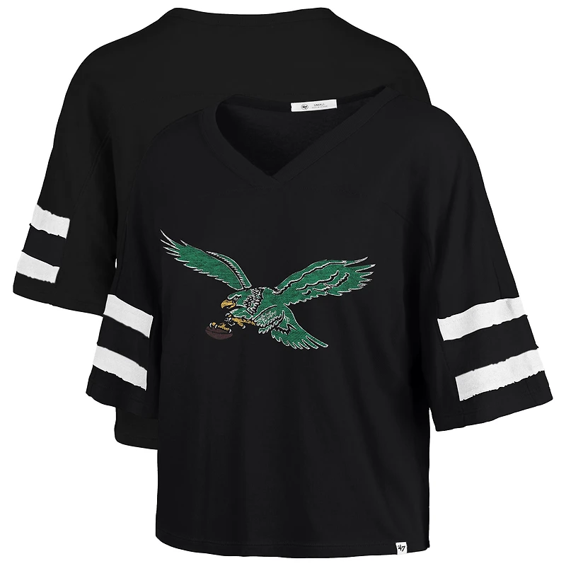 Women's '47 Black Philadelphia Eagles Premier Scout Cropped V-Neck T-Shirt
