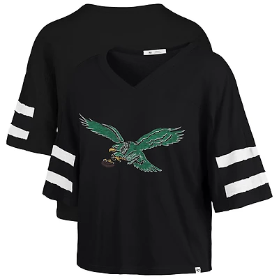 Women's '47 Black Philadelphia Eagles Premier Scout Cropped V-Neck T-Shirt