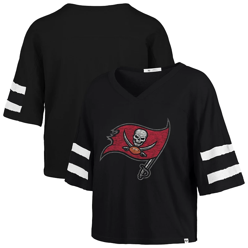 Women's '47 Black Tampa Bay Buccaneers Premier Scout Cropped V-Neck T-Shirt