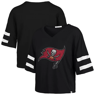 Women's '47 Black Tampa Bay Buccaneers Premier Scout Cropped V-Neck T-Shirt