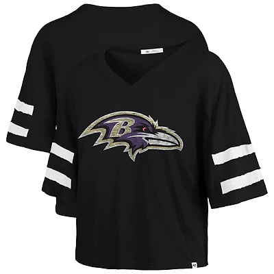 Women's '47 Black Baltimore Ravens Premier Scout Cropped V-Neck T-Shirt