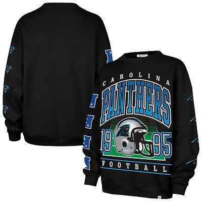 Women's '47  Black Carolina Panthers Go Big Oversized Pullover Sweatshirt