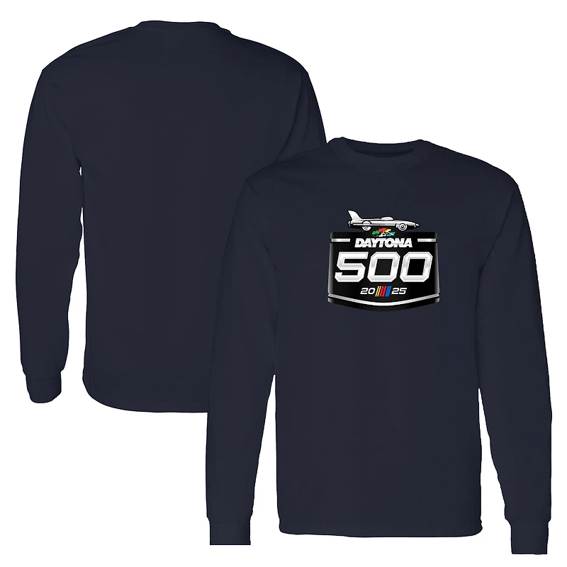 Men's Checkered Flag Sports Navy Daytona International Speedway 2025 Daytona 500 Logo Long Sleeve T-Shirt
