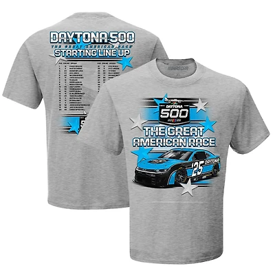 Men's Checkered Flag Sports Gray Daytona International Speedway 2025 Daytona 500 Starting Lineup T-Shirt