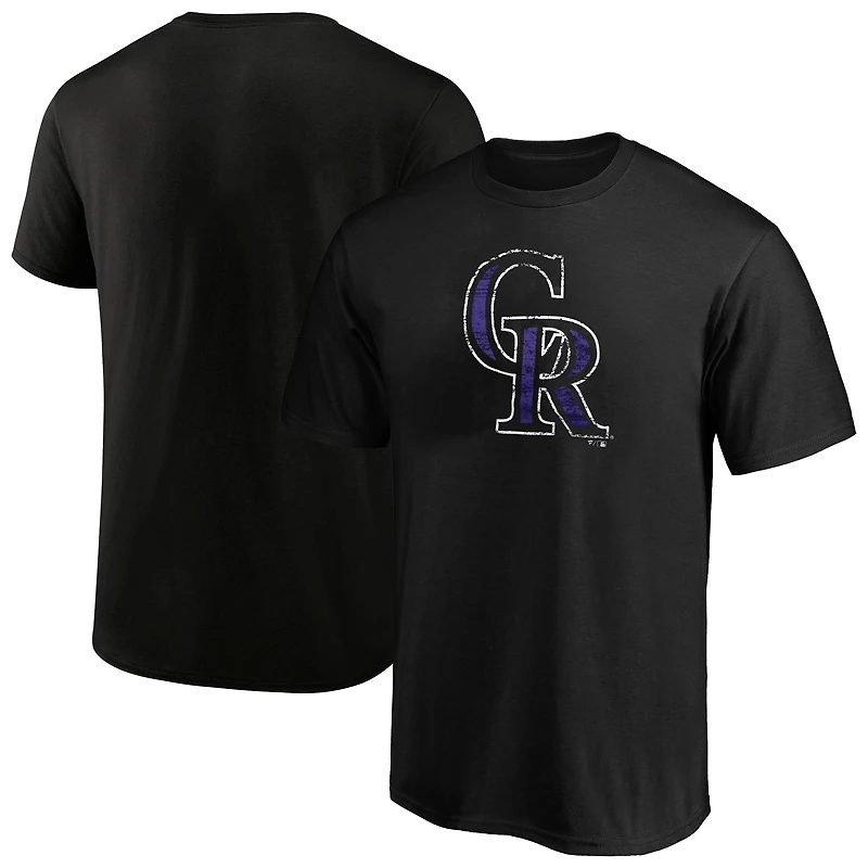 Men's Profile Black Colorado Rockies Big & Tall Distressed Logo T-Shirt
