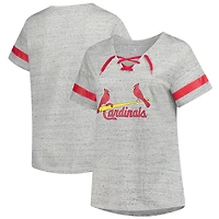 Women's Profile  Heather Gray St. Louis Cardinals Raglan Lace-Up Fleck T-Shirt