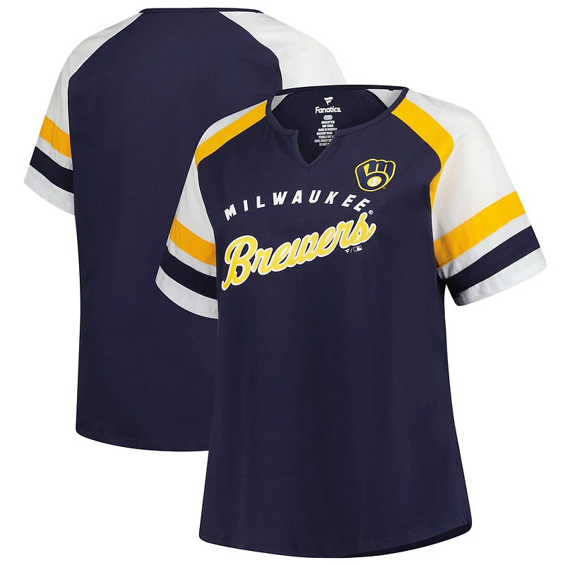 Women's Profile  Navy Milwaukee Brewers Plus Sized Arched Notch Neck T-Shirt