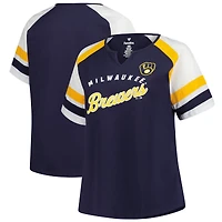 Women's Profile  Navy Milwaukee Brewers Plus Sized Arched Notch Neck T-Shirt