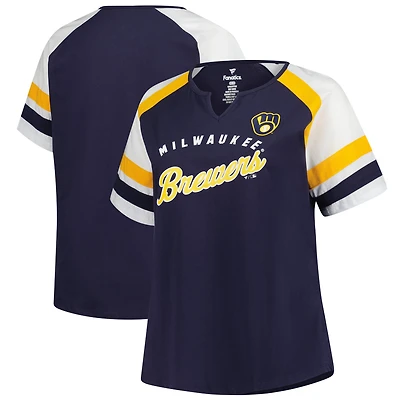 Women's Profile  Navy Milwaukee Brewers Plus Sized Arched Notch Neck T-Shirt