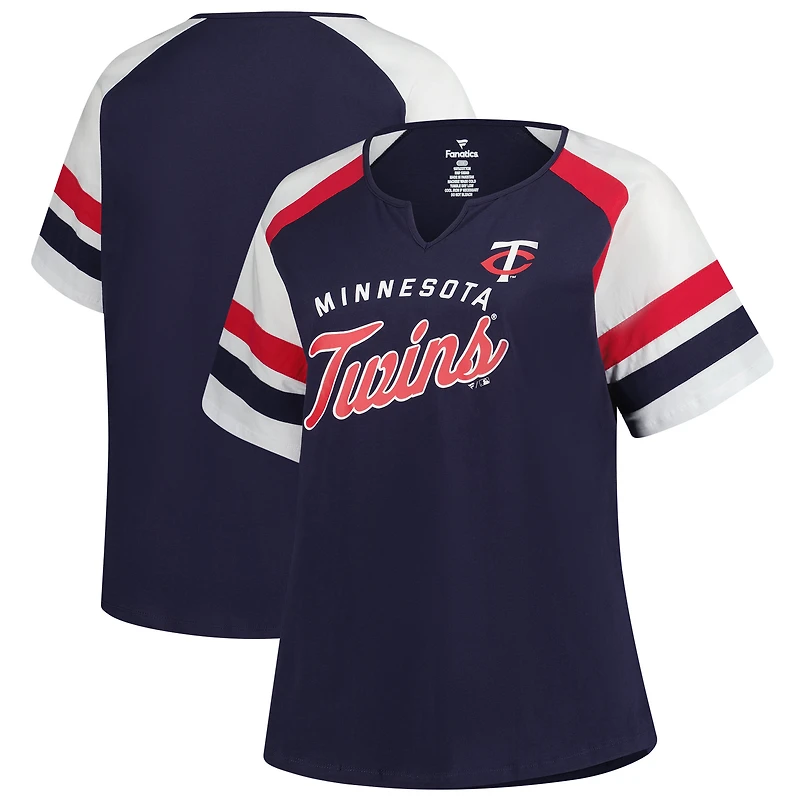 Women's Profile  Navy Minnesota Twins Plus Sized Arched Notch Neck T-Shirt